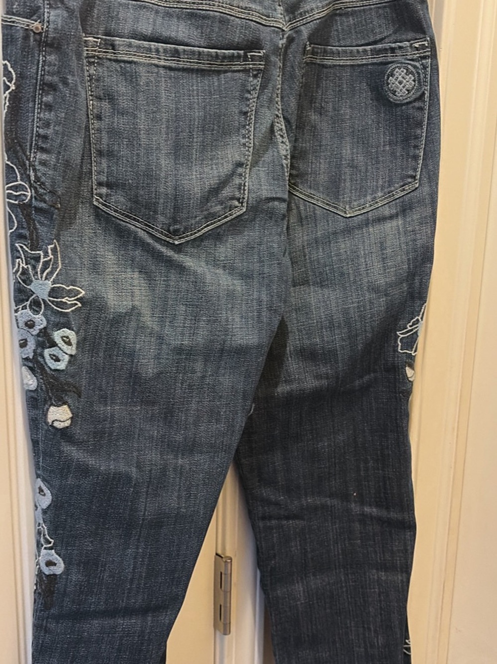 Laurie Felt Dark Blue Skinny Jeans with Side Floral Embroidery